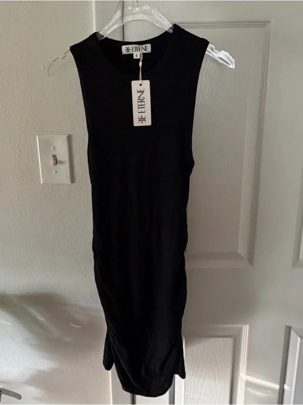 NWT ETERNE Carrie Ruched Mini Dress, Black, Medium - Picture 2 of 6